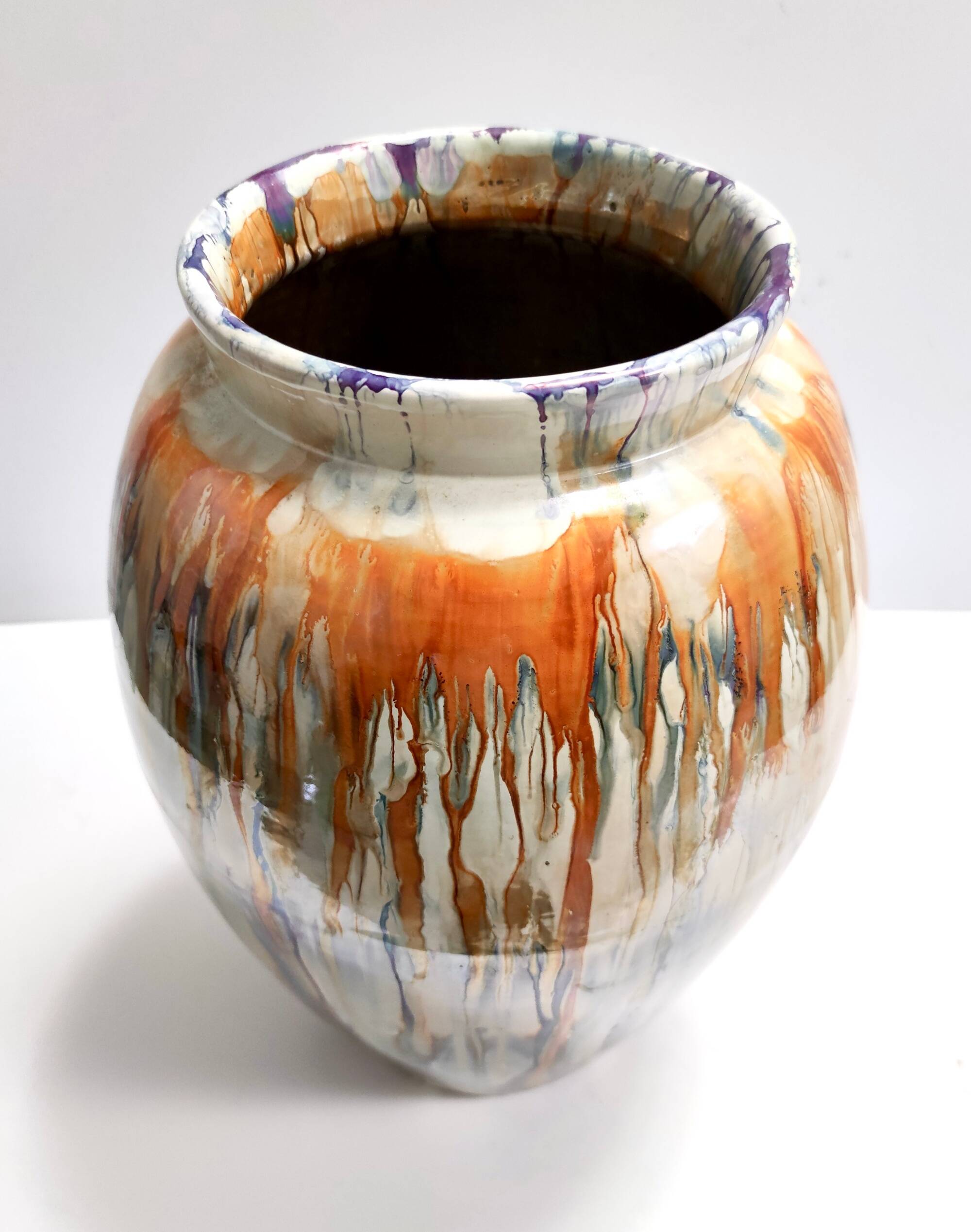 Orange and Beige Lacquered Earthenware Vase / Umbrella Stand by Pasquinucci