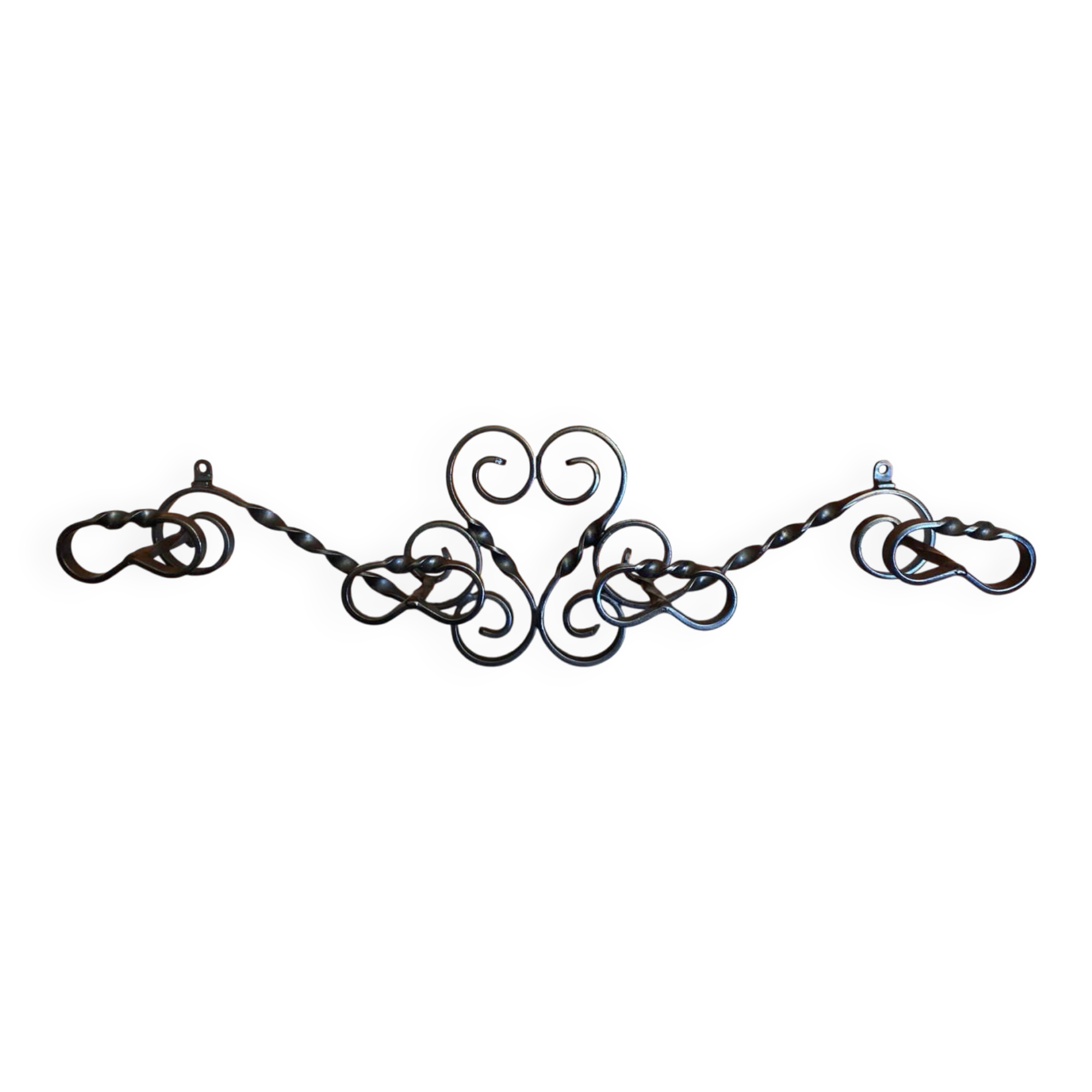 Vintage Wall Coat Rack with 4 Black Wrought Iron Heart-Shaped Hooks