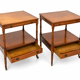 Pair of English mahogany side tables with sliding shelf.
