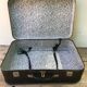 Old black suitcase with reinforcements & vintage bakelite handleOld suitcase black travel trunk + backup & handle bakelite vintage