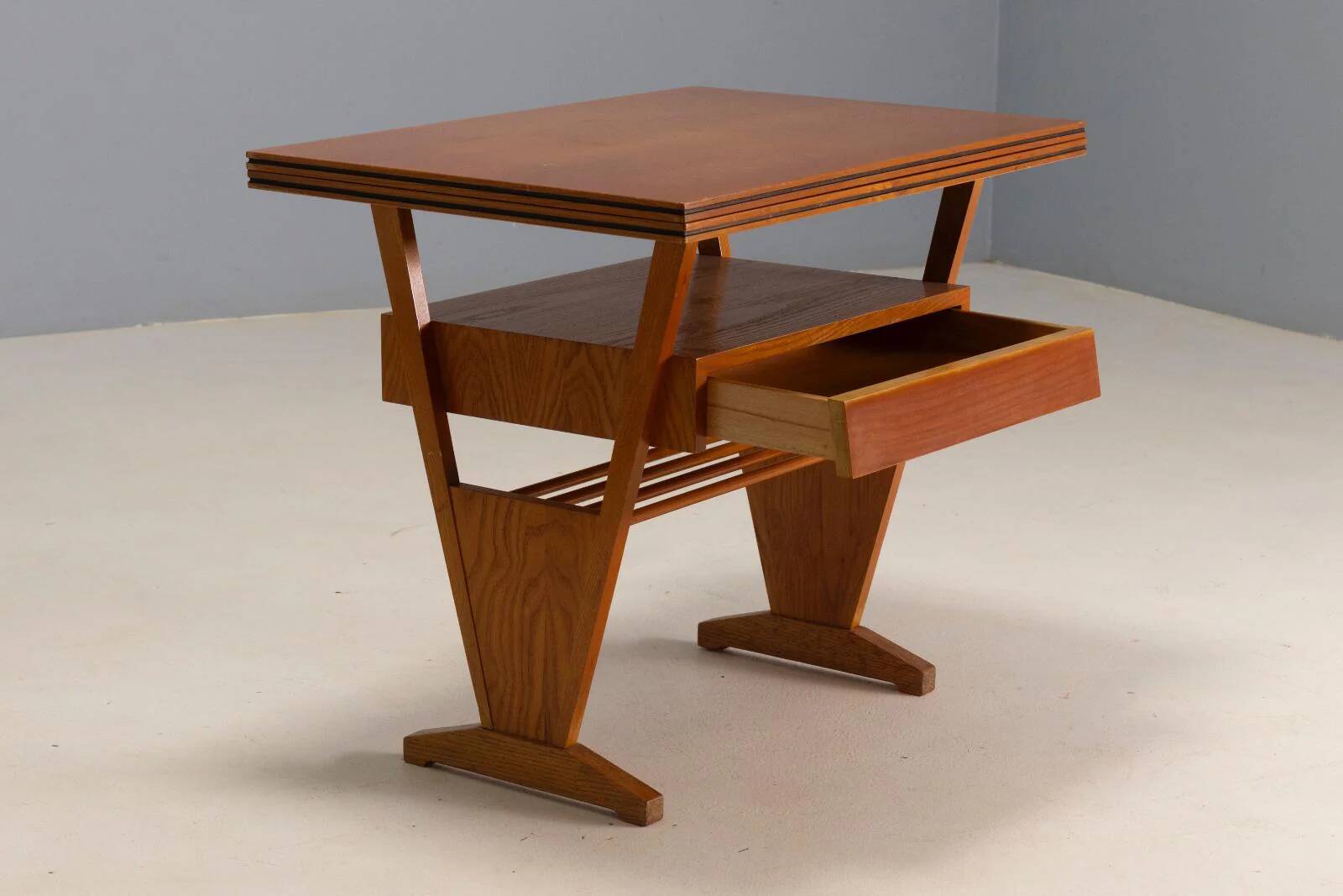Coffee table, mid-century folding top storage drawer, 1960s–1970s, Czechoslovakia
