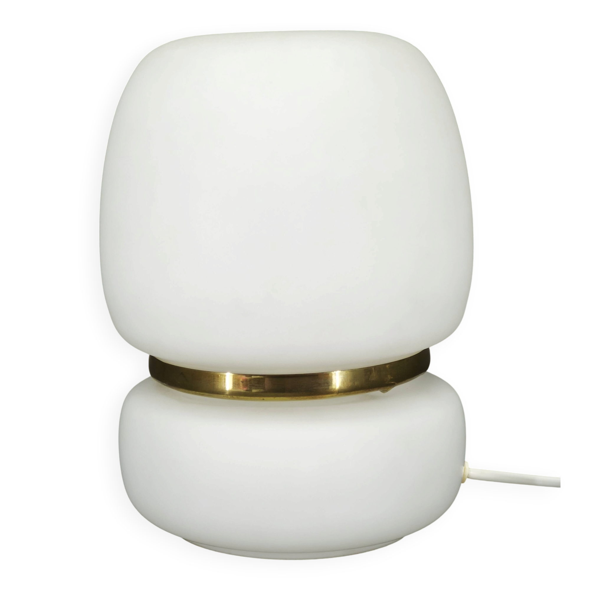 Czech Opaline Glass and Brass Table Lamp, 1970s
