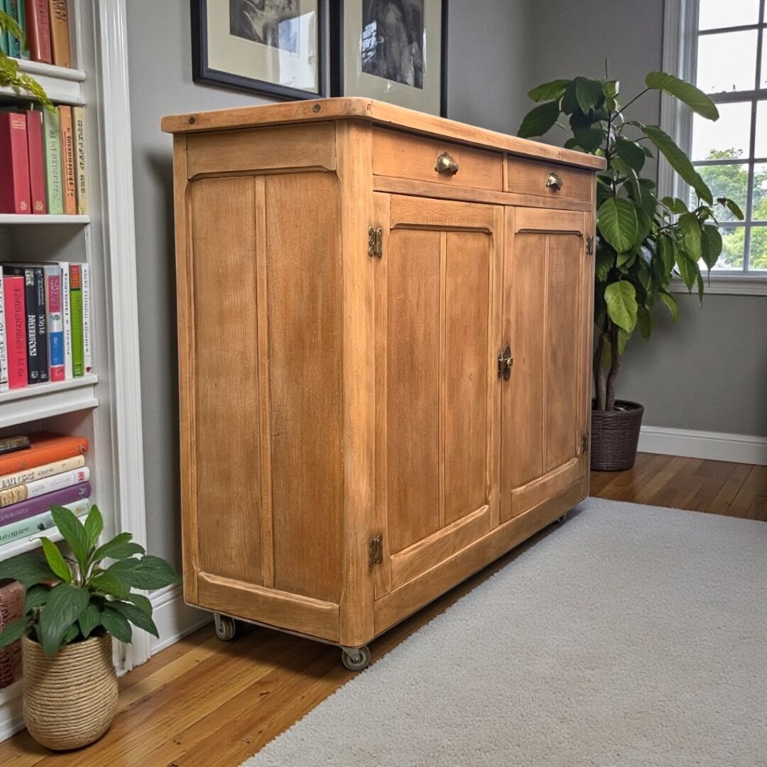 Grand Parisian buffet with billot and butterfly hinges, raw wood, 1930.