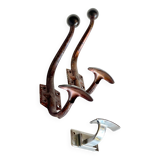 Set of 3 vintage patinated metal coat hooks