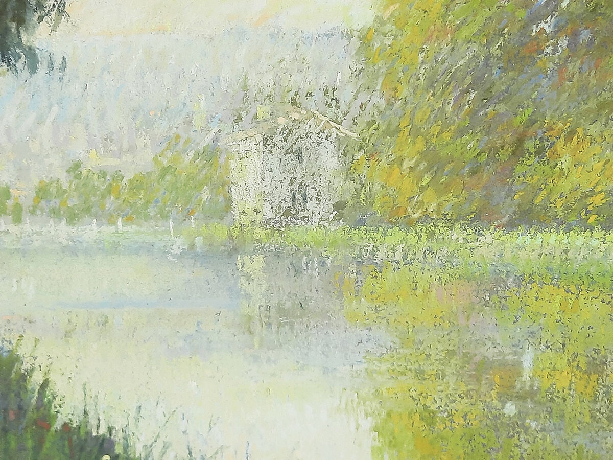 Pastel représentant un paysage au bord de l'eau par Gregory Davies