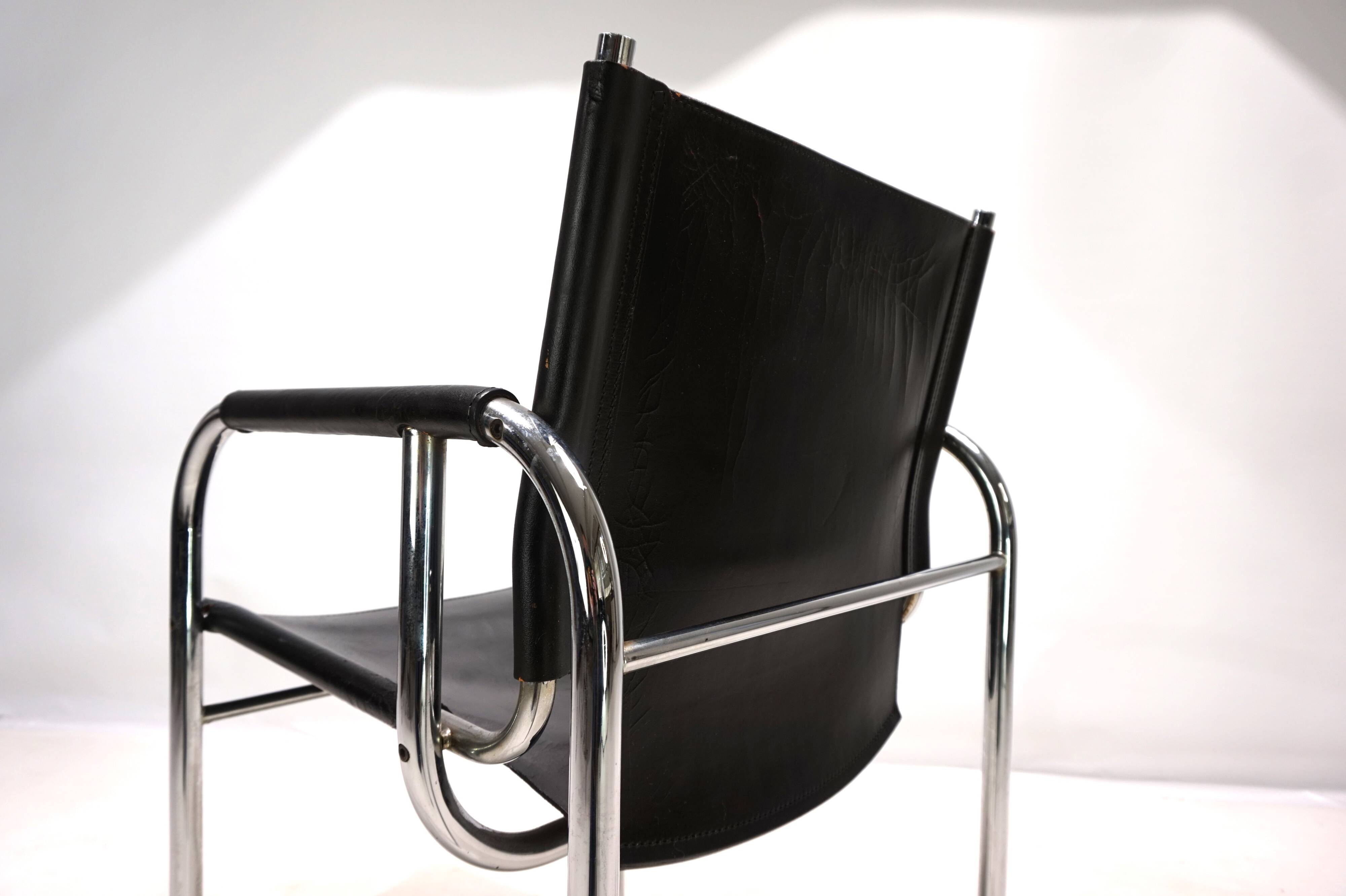 Strässle HE leather lounge chair by Hans Eichenberger
