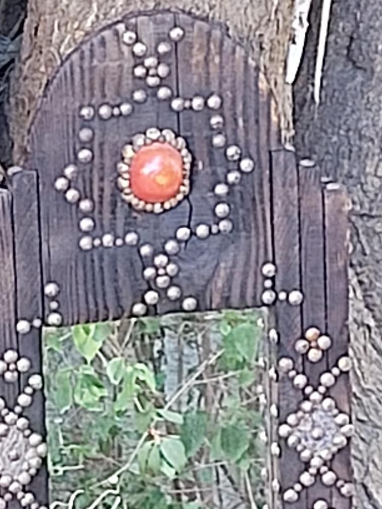 Ancient brutalist oriental wooden mirror 23x53cm