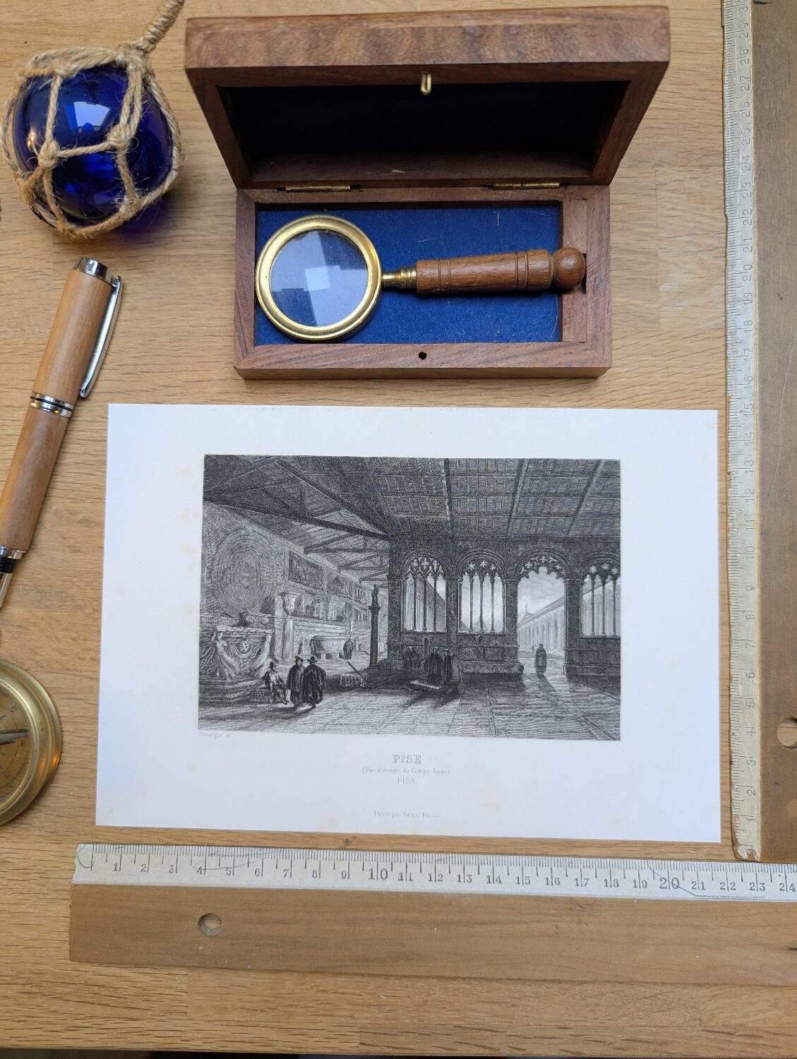 Camposanto, Pisa, old engraving, printed in 1841.