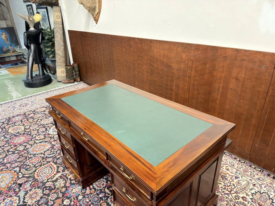 Classic English Desk with Green Leather