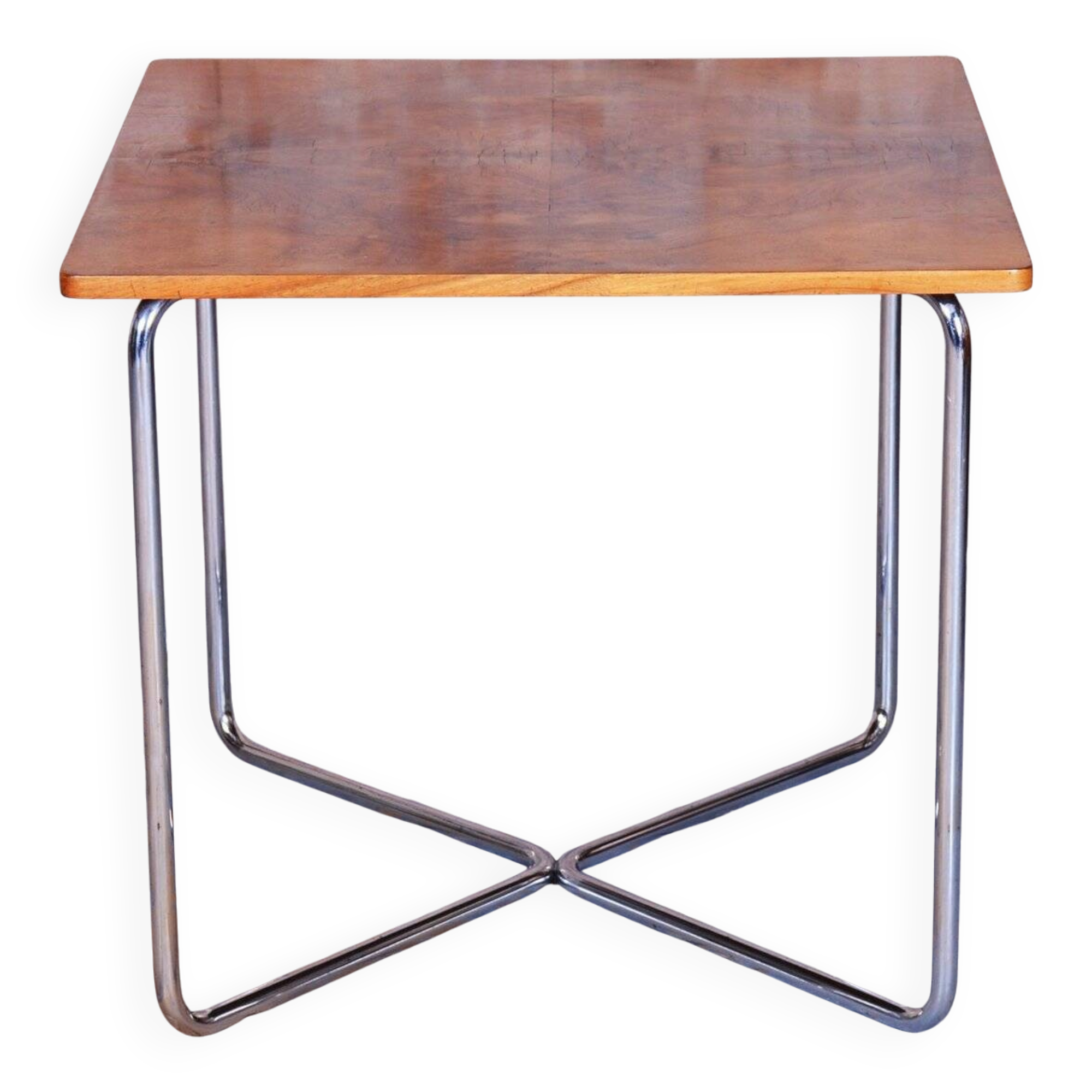 Bauhaus Table in Caucasian Walnut & Chrome attributed to Robert Slezák, Czech, 1930s