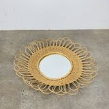 Miroir soleil rotin vintage années 60