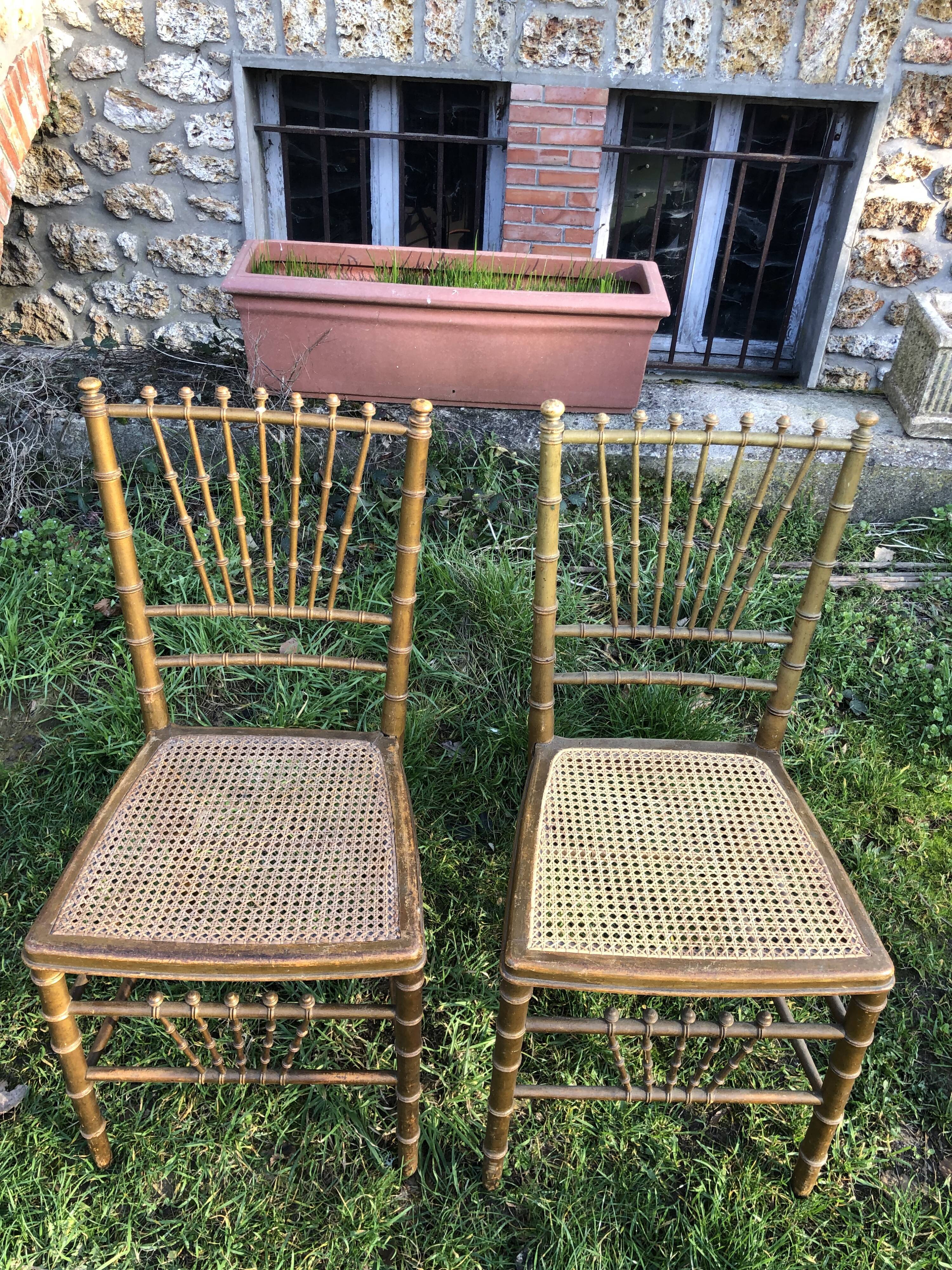Pair of caned chairs in gilded wood