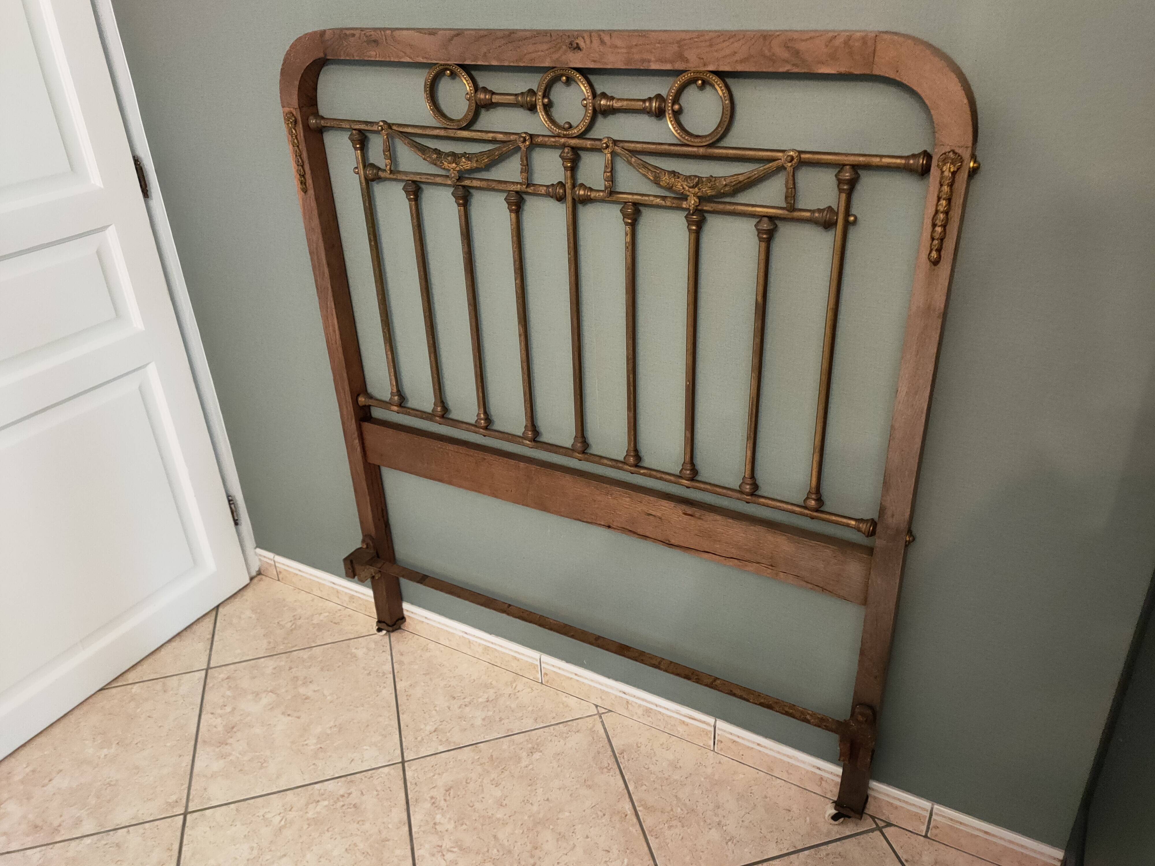 Oak and brass headboard from the 20s-30s