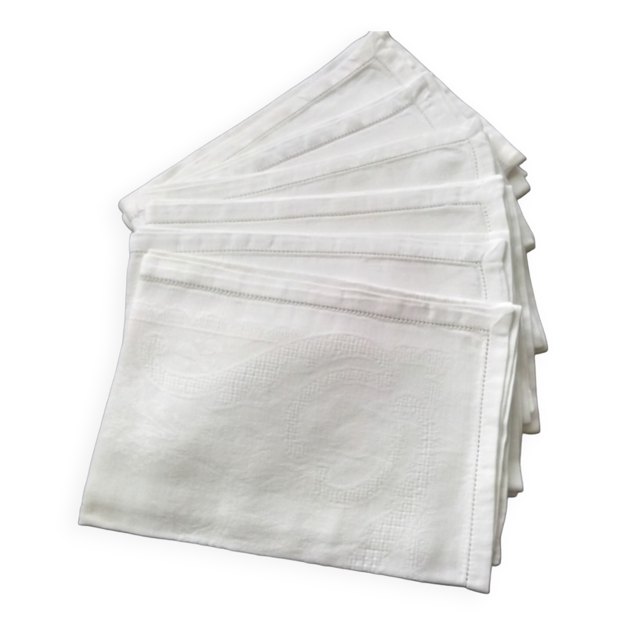 Set of 6 old white damask cotton napkins 53 x 53 cm