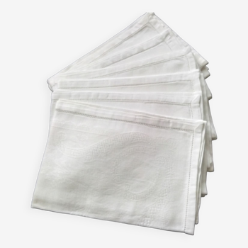 Lot de 6 anciennes serviettes de table en coton damassé blanc 53 x 53 cm