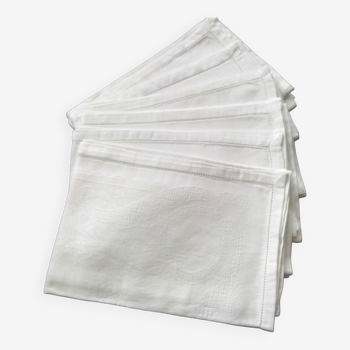 Set of 6 old white damask cotton napkins 53 x 53 cm