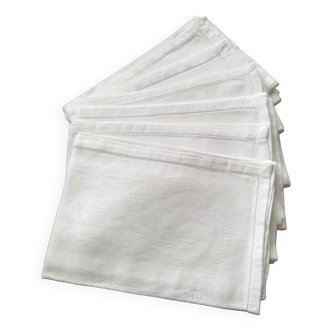 Lot de 6 anciennes serviettes de table en coton damassé blanc 53 x 53 cm