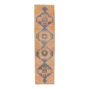2'9x11'4 vintage orange geometric Turkish hand-knotted runner rug 87x348