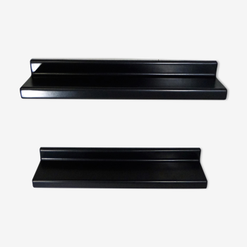 Set of 2 black fiberglass wall shelves, 1960’s