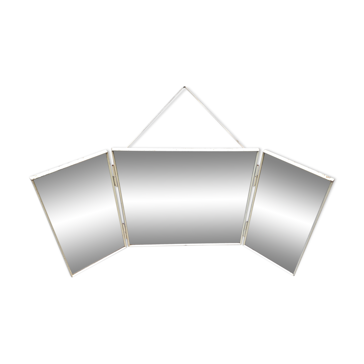 White metal triptych mirror 28x30cm