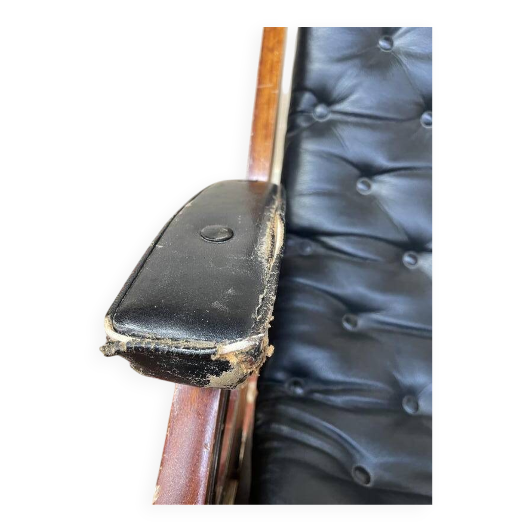 Fauteuil de bateau chesteefield en acajou et cuir