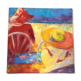 Oil on canvas Terrace signed 40x40cm