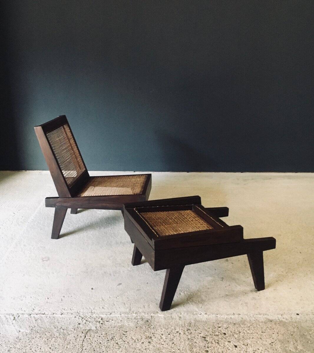 Low Modernist Folding Chairs by Pierre Jeanneret for Chandigarh, India, 1960s, Set of 2