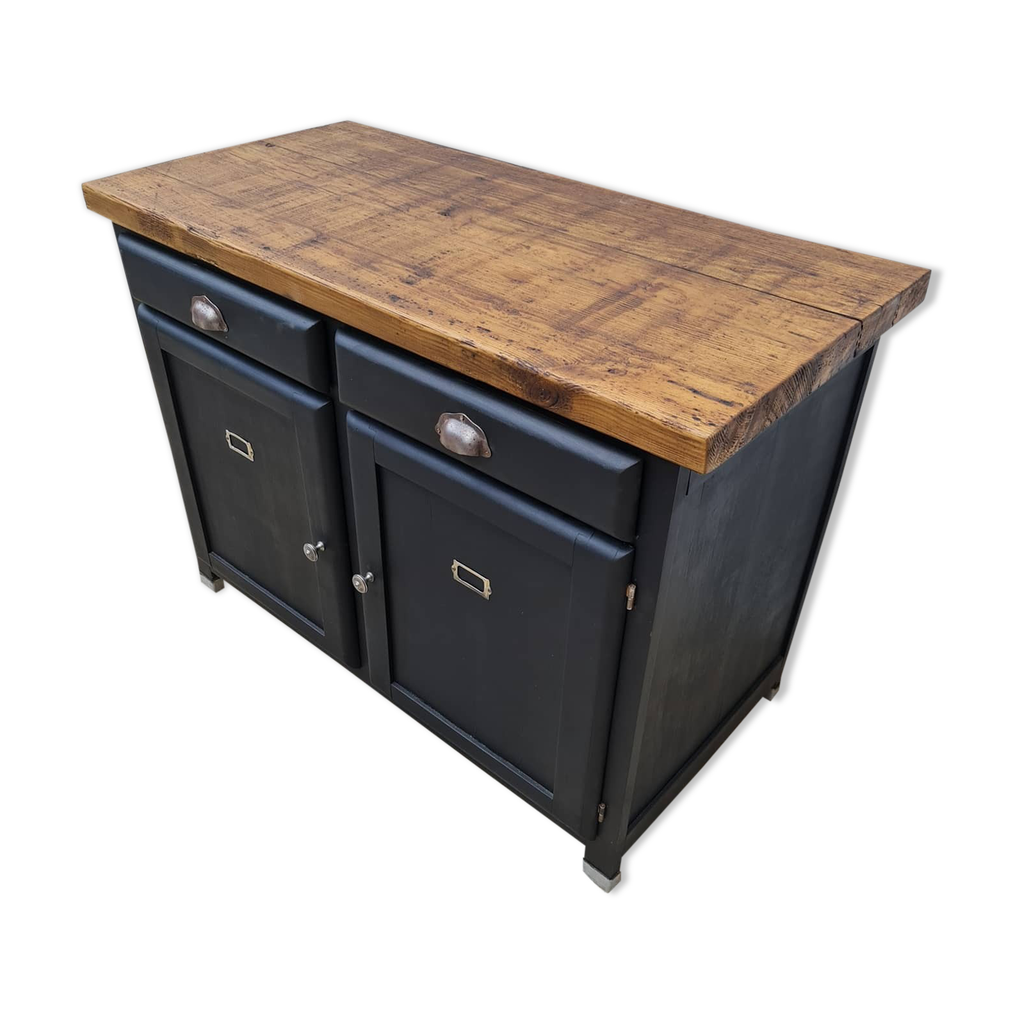 Old workshop furniture workbench tray two doors two drawers