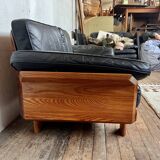 Canape seltz elm and leather design 1960