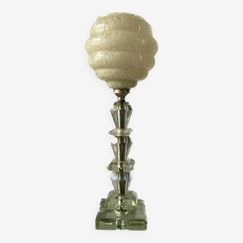 Lampe en verre taillé et globe en verre de Clichy vintage