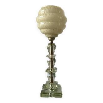 Cut glass lamp and vintage Clichy glass globe