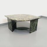 Vintage square coffee table with 2 green marble and smoked glass tops