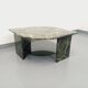 Vintage square coffee table with 2 green marble and smoked glass tops
