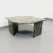 Vintage square coffee table with 2 green marble and smoked glass tops