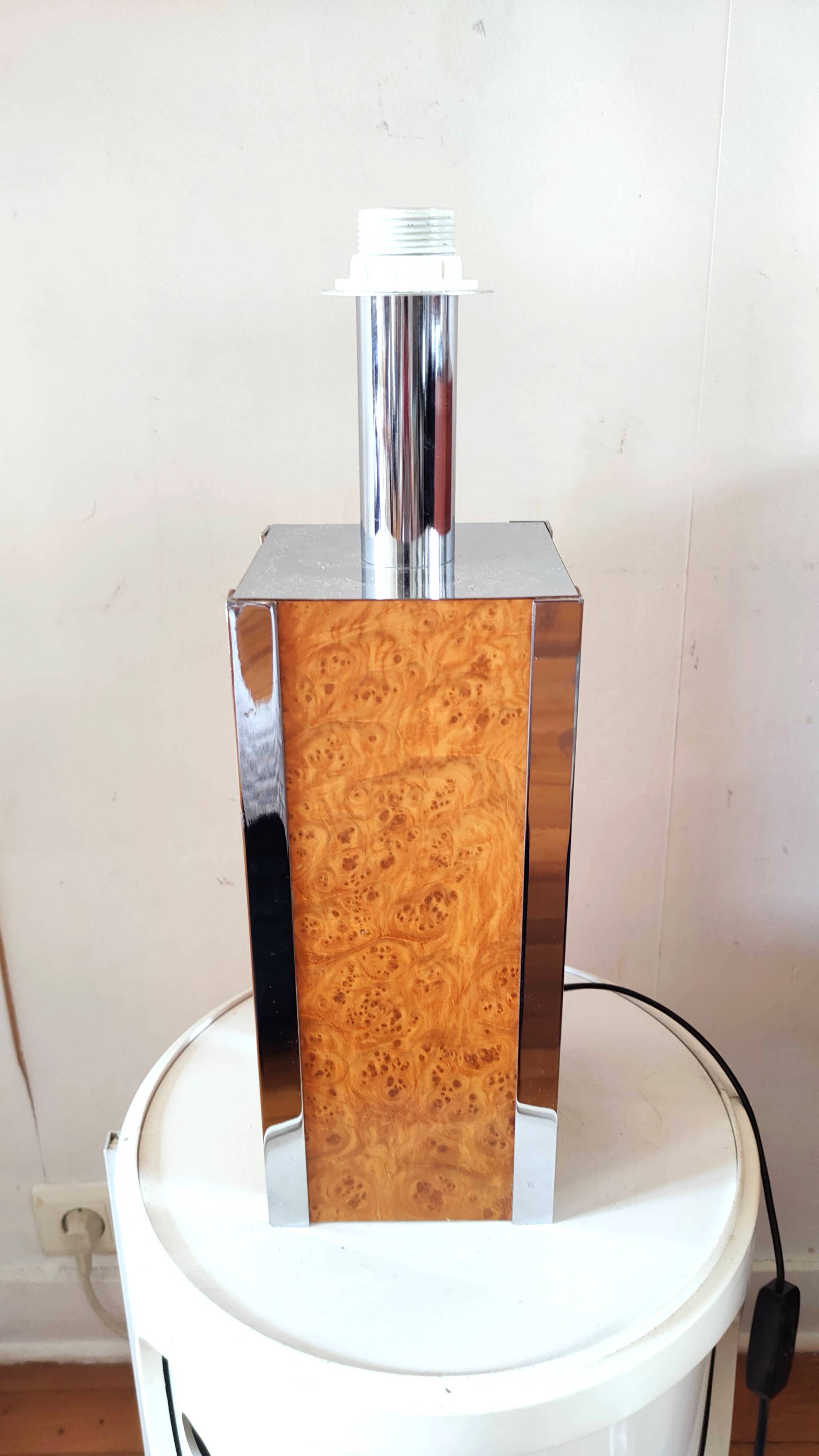 Chrome and wood lamp base, 60s-70s