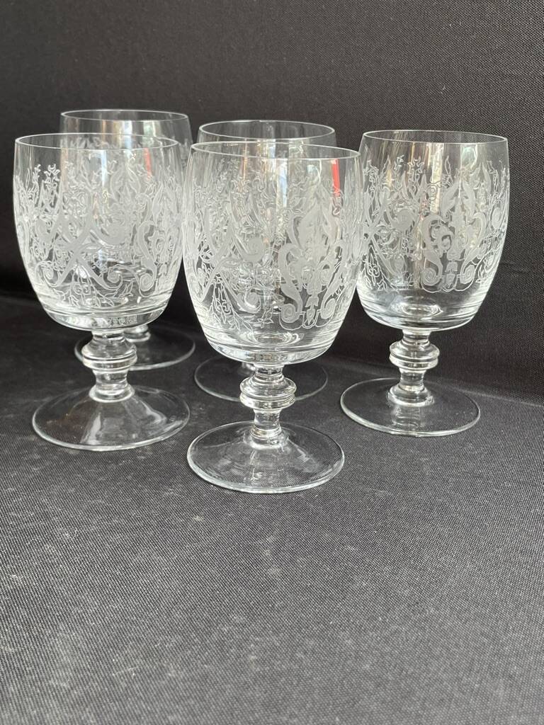 5 engraved crystal glasses