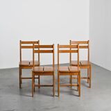 Set of 4 solid pine chairs, France circa 1970