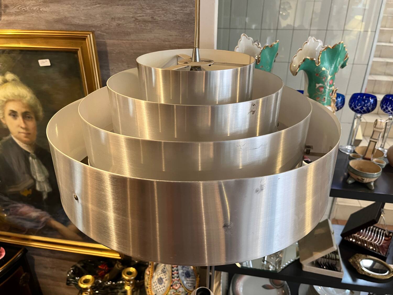 Poulsen Scandinavian brushed steel tiered pendant light