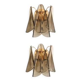 Contemporary Modern Smoked-Fumè "Rondini" Murano Wall Sconces - Set of Two