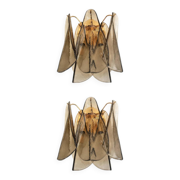 Contemporary Modern Smoked-Fumè "Rondini" Murano Wall Sconces - Set of Two