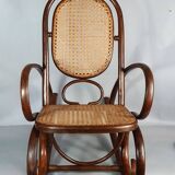 Vintage curved wood rocking chair for children with recent caning model D912.