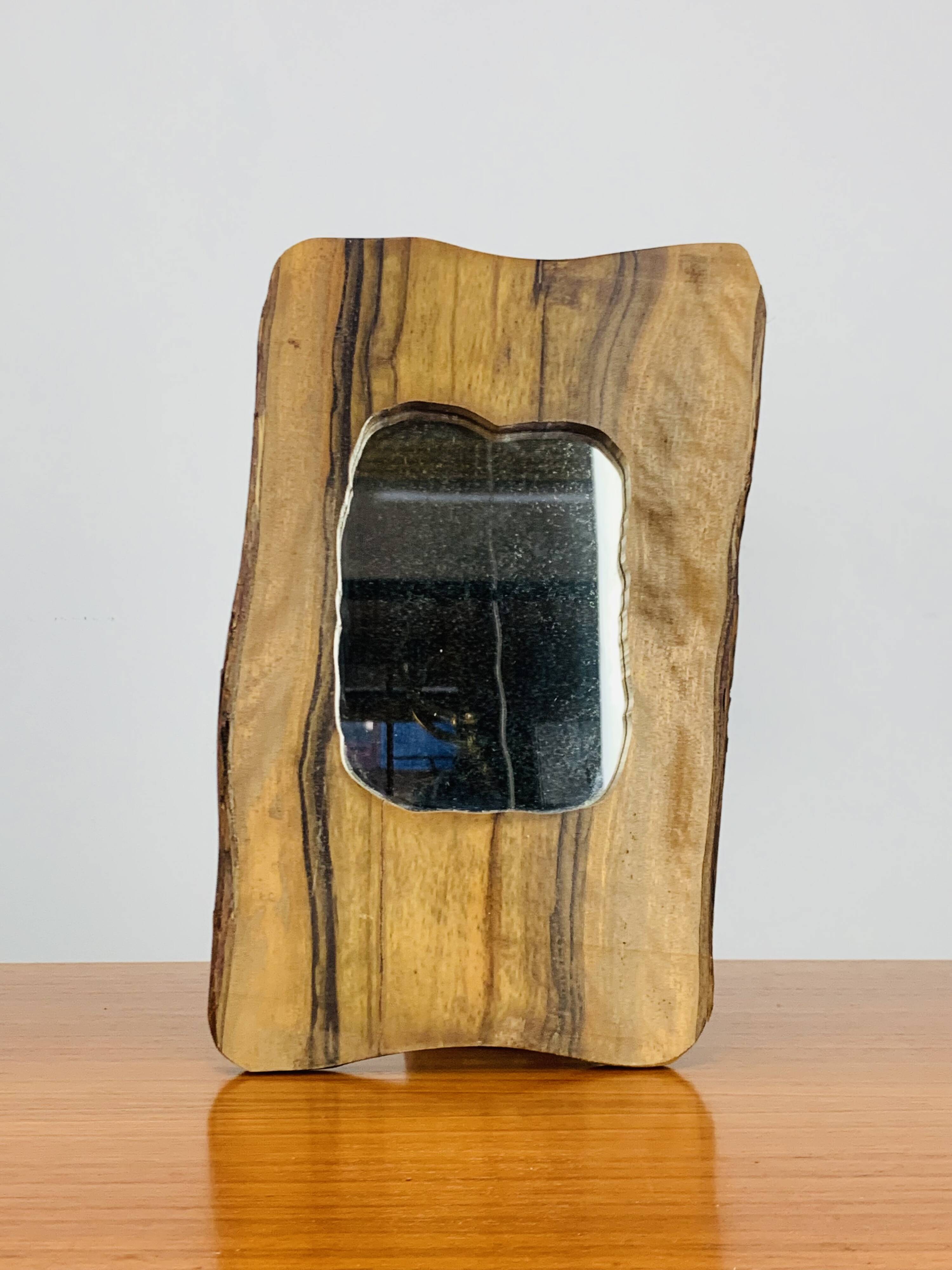 Miroir brutaliste bois d'olivier, vintage