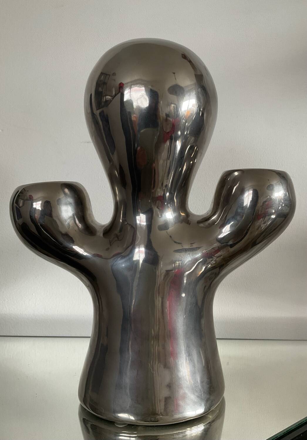 Vintage ceramic cactus candle holder in chrome