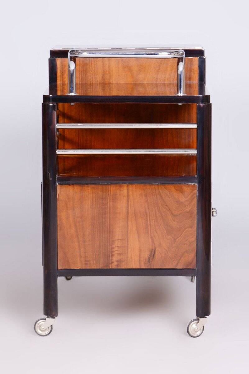 Czech Art Deco Trolley Walnut and Chrome-Plated Steel from Thonet, 1930s