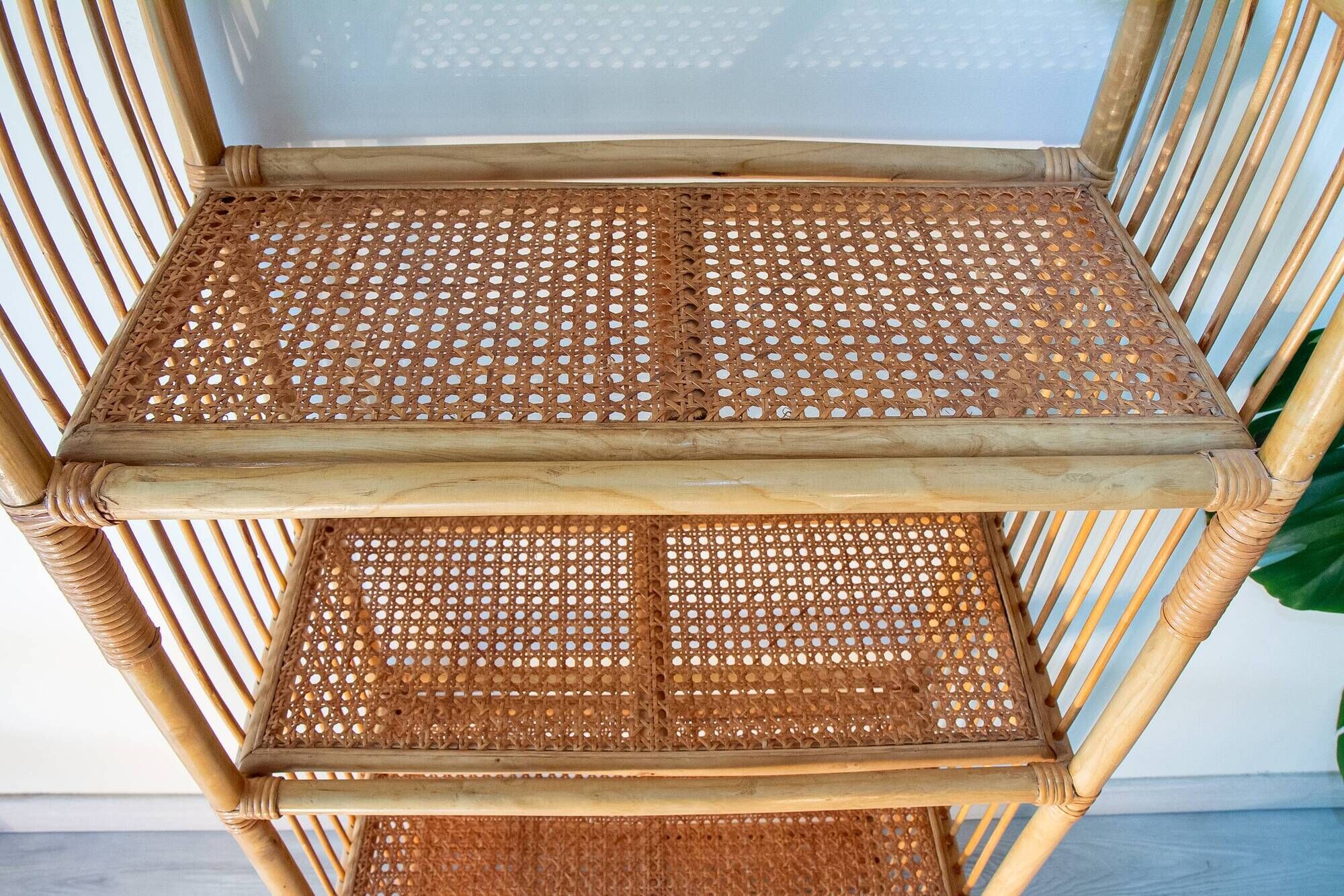 Large rattan and cane shelf