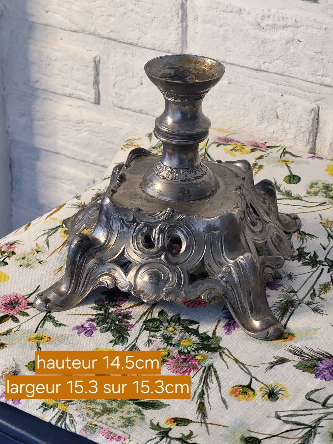Silver metal candle holder