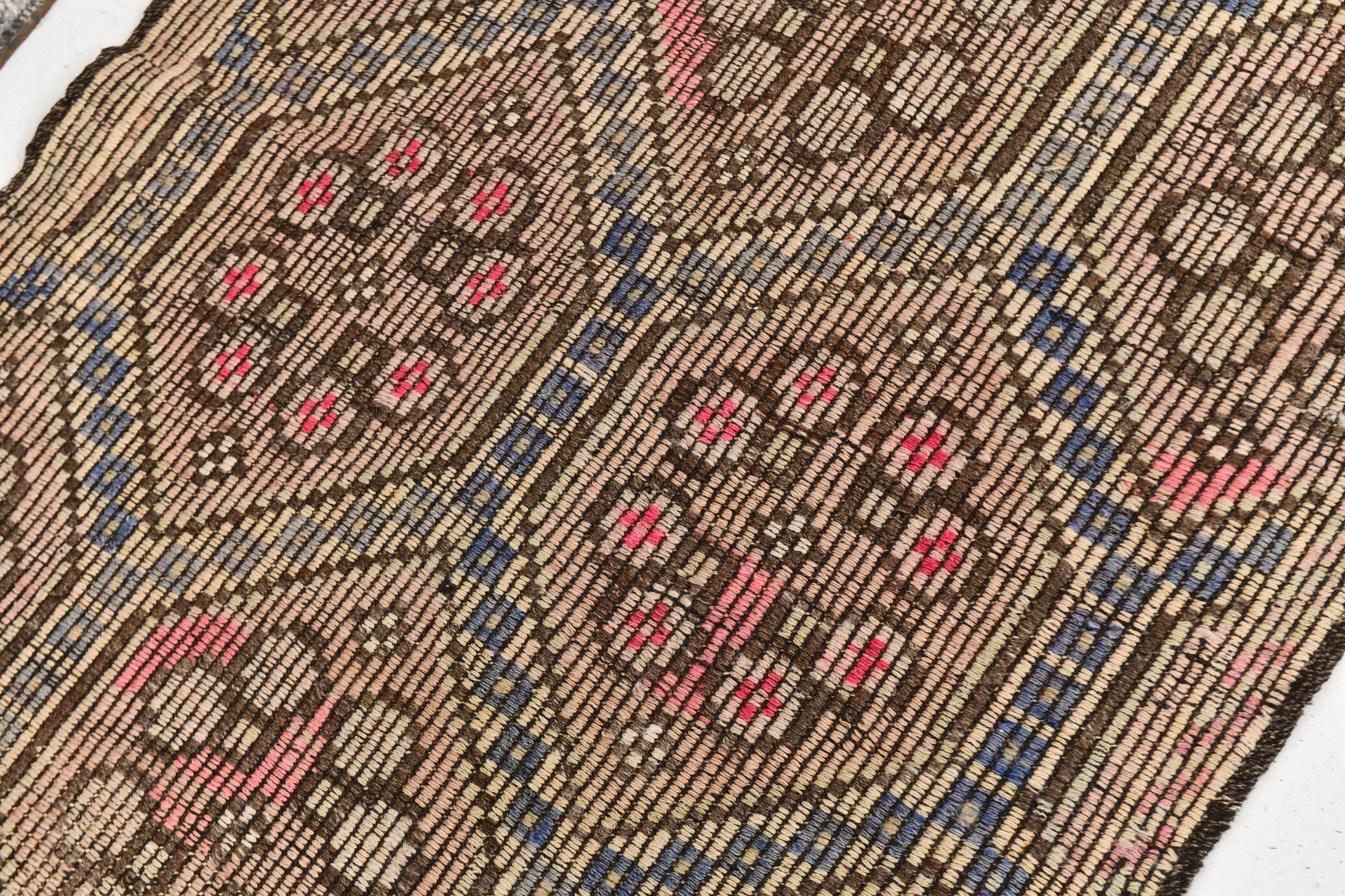 Blue Cream Persian Kilim Runner Rug, 95x313Cm