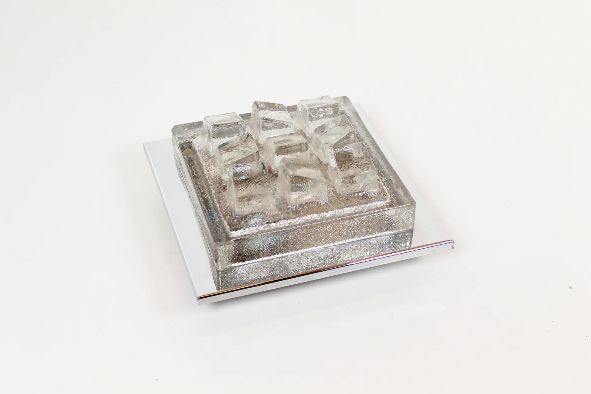 Single 1970s brutalist glass wall sconce by Hillebrand