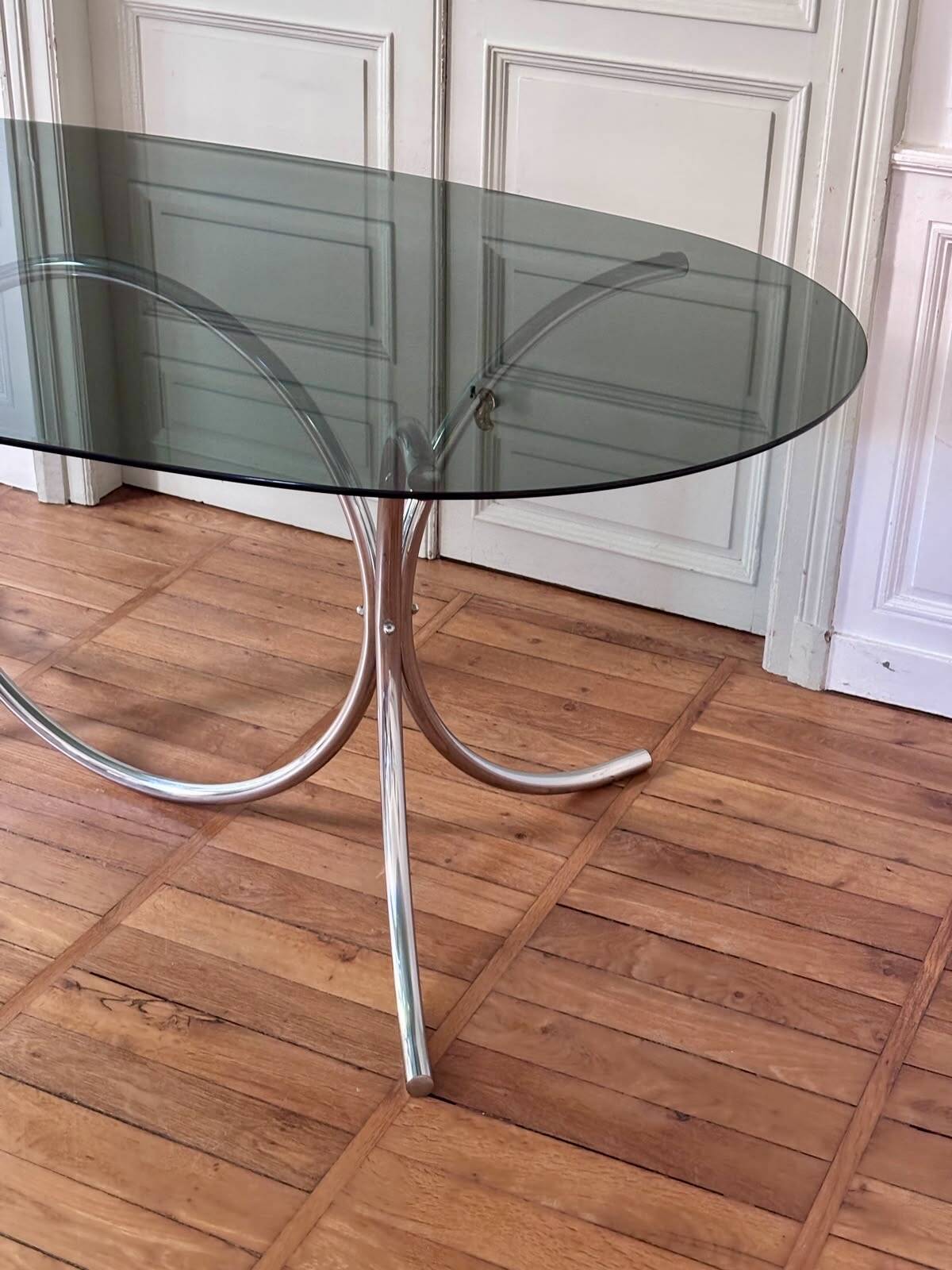Table verre fumé /chrome vintage 70'