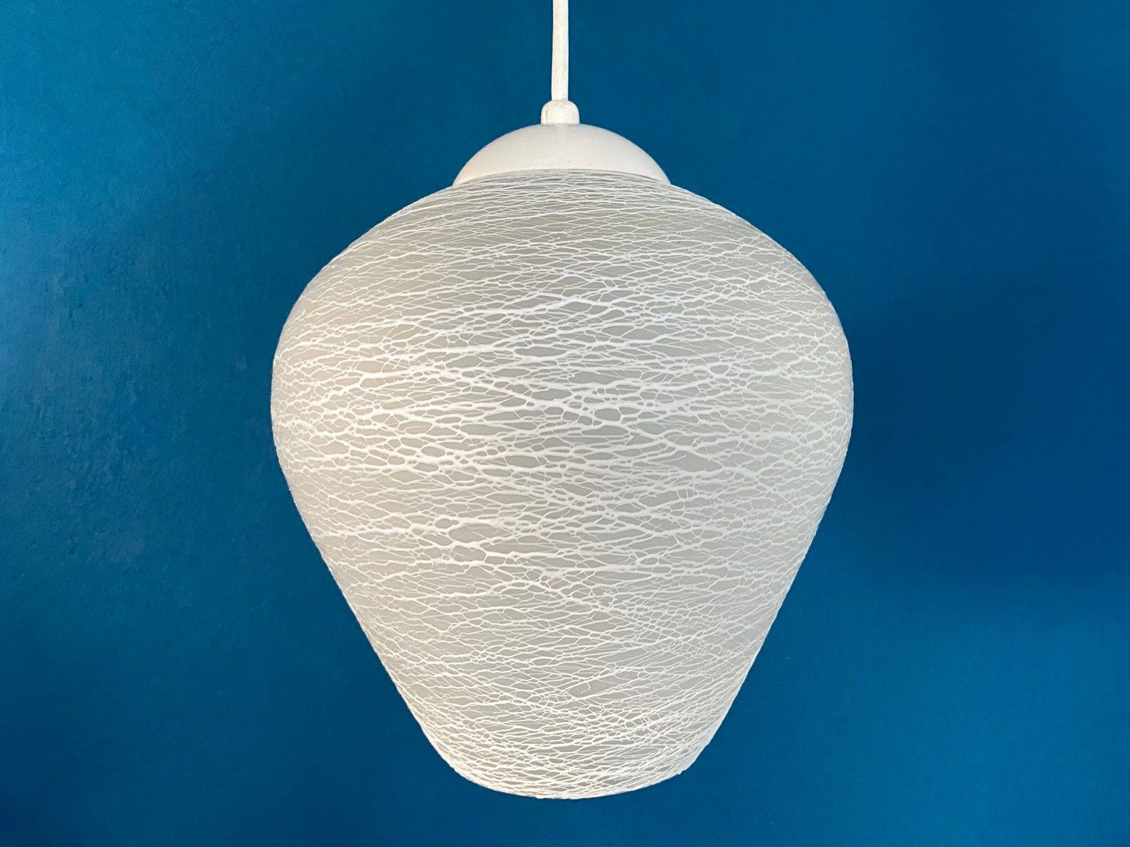 Mid Century Glass Hanging Lamp, Vintage Lighting